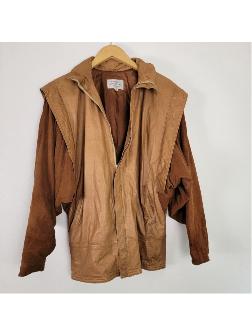 Vtg 80s Liz Roberts Robert Elliot Brown Leather Suede Bomber Jacket Mixed Media
